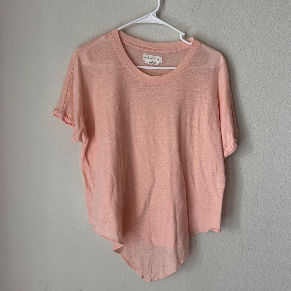 Lou & Grey for LOFT Peach Pink 100% Linen Short Sleeve High Low T-Shirt Size M